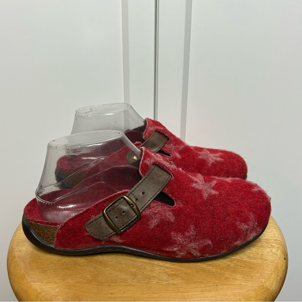 Dr Andrew Weil red wool mule sandals